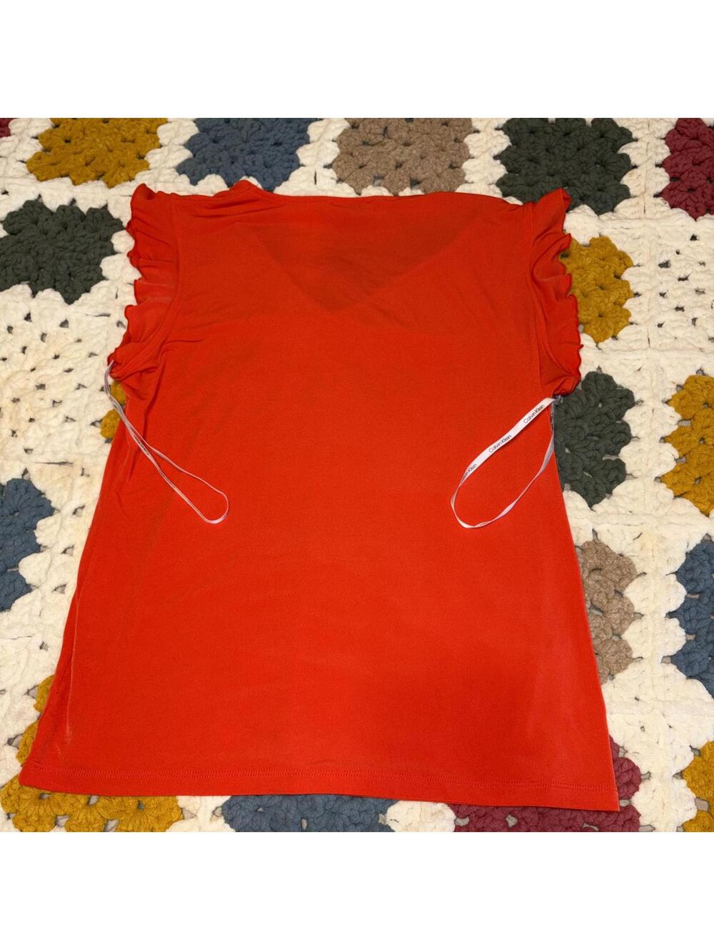 Calvin Klein Women's Red V-Neck Top with Ribbon Detail Woman’s Size M - Picture 4 of 7